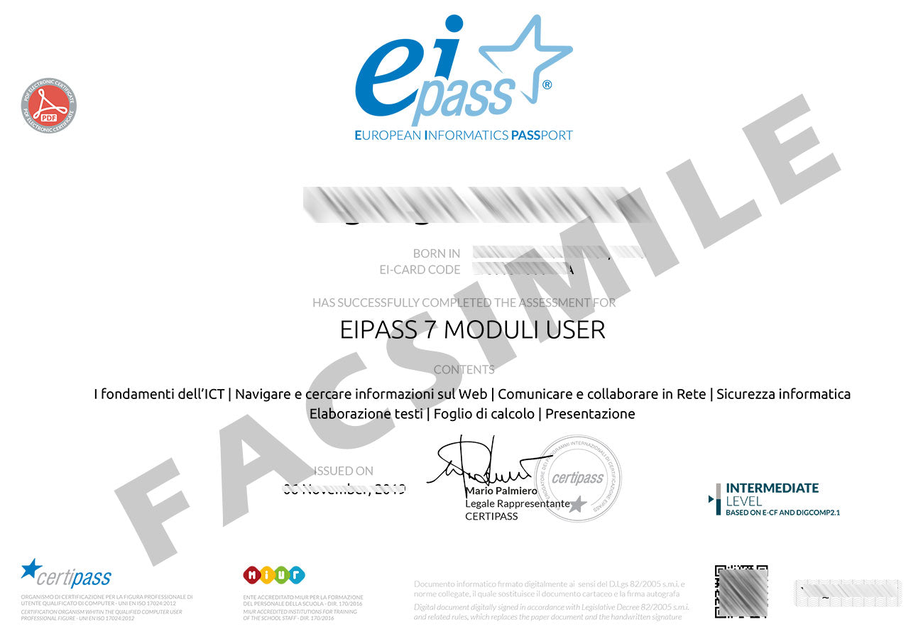 EIPASS 7 MODULI USER (corso ed esami online)