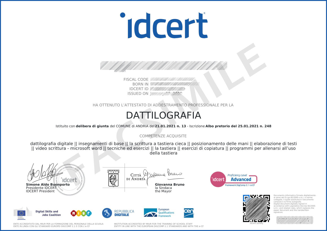 Attestato Professionale per la DATTILOGRAFIA