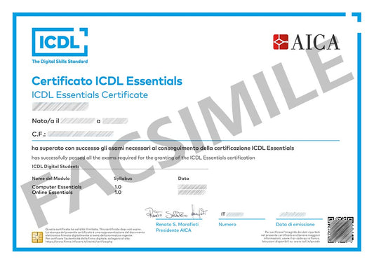 ICDL ESSENTIALS (Corso + Skills Card + 2 Esami)