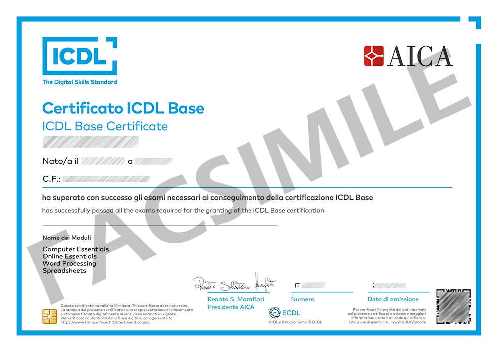 ICDL BASE (Corso + Skills Card + 4 Esami)