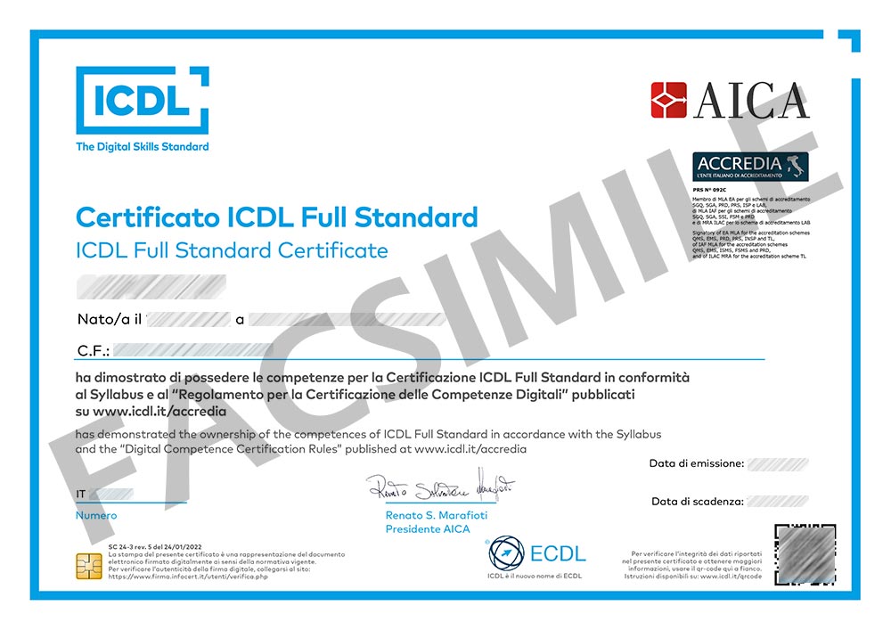 ICDL FULL STANDARD (Corso + Skills Card + 7 Esami)
